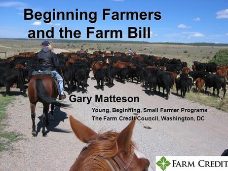 Beginning Farmers and the Farm Bill and the Farm Bill Gary Matteson Young, Beginning, Small Farmer Programs The Farm Credit Council, Washington, DC.