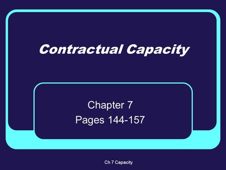 Contractual Capacity Chapter 7 Pages 144-157 Ch 7 Capacity.