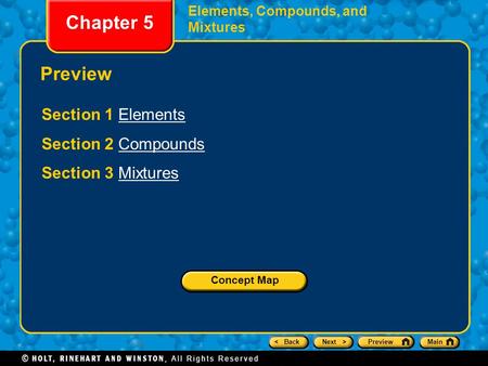 Chapter 5 Preview Section 1 Elements Section 2 Compounds