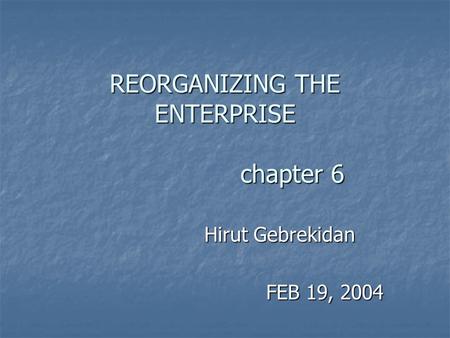 REORGANIZING THE ENTERPRISE chapter 6 Hirut Gebrekidan FEB 19, 2004.