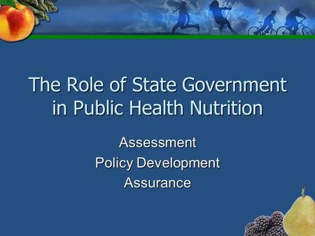 The Role of State Government in Public Health Nutrition Assessment Policy Development Assurance.