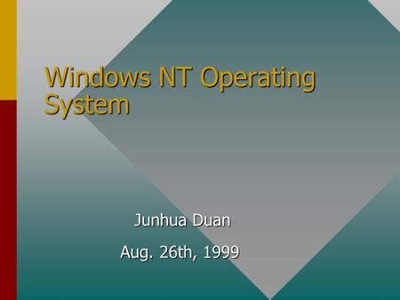Windows NT Operating System Junhua Duan Junhua Duan Aug. 26th, 1999 Aug. 26th, 1999.