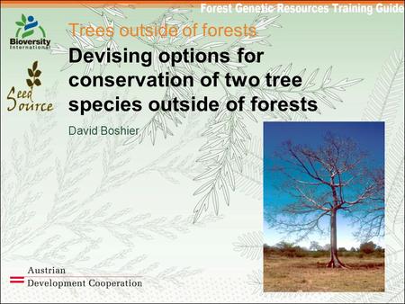 Trees outside of forests Devising options for conservation of two tree species outside of forests David Boshier.