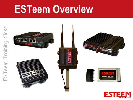 ESTeem Training Class ESTeem Overview. ESTeem Product Categories Licensed Serial – Long Range Application – Exclusive Use of FCC Frequency – PLC Emulation.