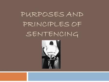 PURPOSES AND PRINCIPLES OF SENTENCING. Goals of Sentencing  In Section 718 of the Criminal Code a statement is found that gives judges some direction.