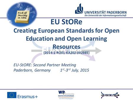EU-StORE: Second Partner Meeting Paderborn, Germany1 st -3 rd July, 2015 EU StORe Creating European Standards for Open Education and Open Learning Resources.