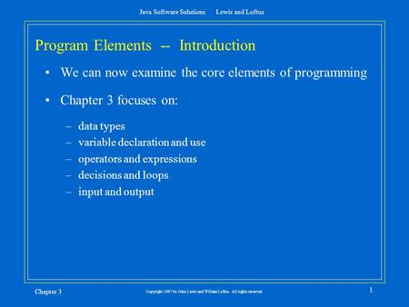 Program Elements -- Introduction