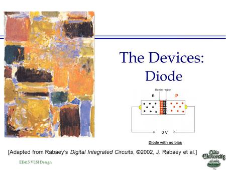 EE415 VLSI Design The Devices: Diode [Adapted from Rabaey’s Digital Integrated Circuits, ©2002, J. Rabaey et al.]
