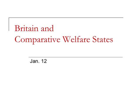 Britain and Comparative Welfare States Jan. 12. Overview British Politics  British Political Development  The British Empire  British Decline  Postwar.