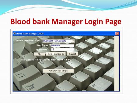 Blood bank Manager Login Page
