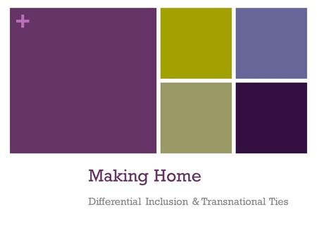 + Making Home Differential Inclusion & Transnational Ties.