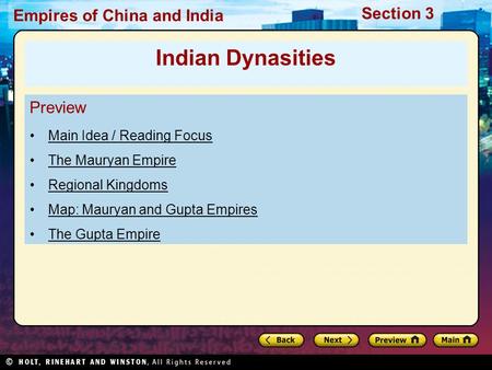 Indian Dynasities Preview Main Idea / Reading Focus The Mauryan Empire