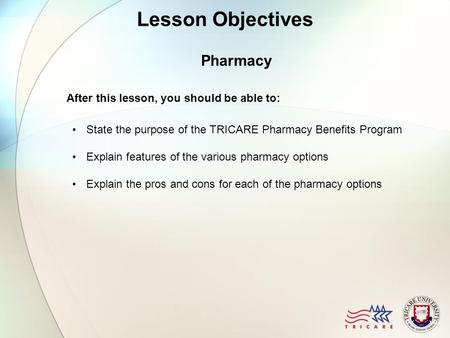 Lesson Objectives Pharmacy After this lesson, you should be able to: