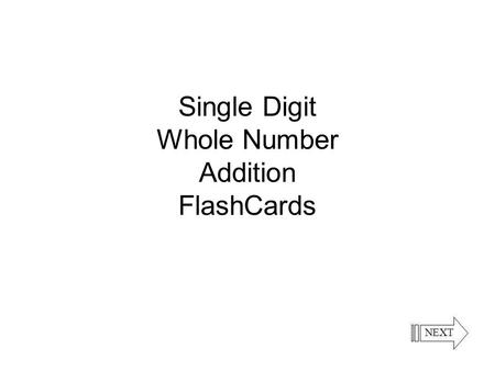 Single Digit Whole Number Addition FlashCards