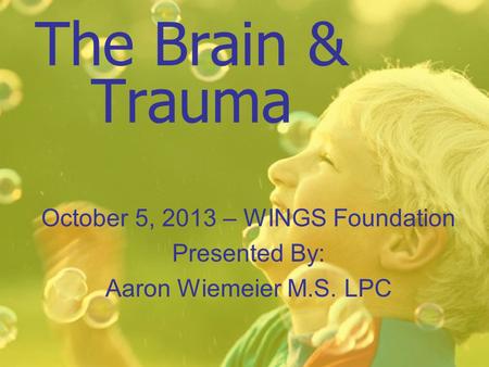 The Brain & Trauma October 5, 2013 – WINGS Foundation Presented By: Aaron Wiemeier M.S. LPC.