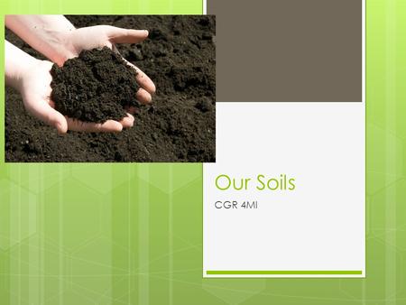 Our Soils CGR 4MI. What is Soil?  To the engineer, soil is a foundation to build.  To the ecologist, soil supports and connects ecosystems.  To the.