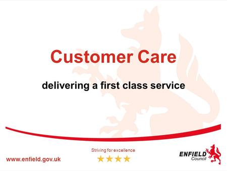 Customer Care delivering a first class service www.enfield.gov.uk Striving for excellence.