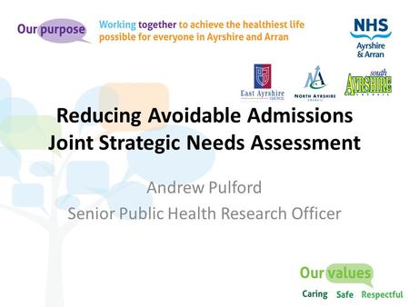 Reducing Avoidable Admissions Joint Strategic Needs Assessment Andrew Pulford Senior Public Health Research Officer.
