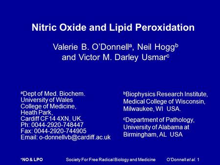 Nitric Oxide and Lipid Peroxidation