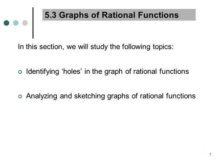 5.3 Graphs of Rational Functions