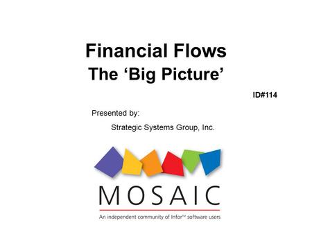 Financial Flows The ‘Big Picture’ ID#114 Presented by: Strategic Systems Group, Inc.