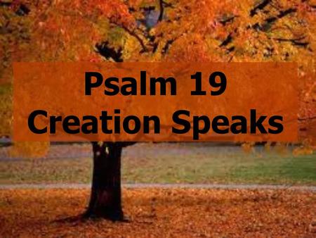 Psalm 19 Creation Speaks. “Revelation” Psalm 19:1-14.