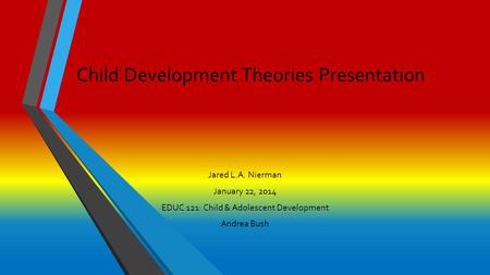 Child Development Theories Presentation Jared L.A. Nierman January 22, 2014 EDUC 121: Child & Adolescent Development Andrea Bush.