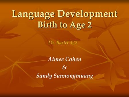 Language Development Birth to Age 2 Aimee Cohen & Sandy Sunnongmuang Dr. Bartel 322.