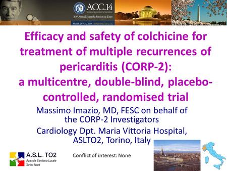Efficacy and safety of colchicine for treatment of multiple recurrences of pericarditis (CORP-2): a multicentre, double-blind, placebo- controlled, randomised.