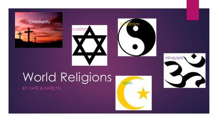 World Religions BY: KATE & KATELYN Judaism Christianity Buddhism Hinduism Islam.