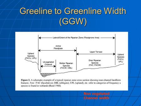 Greeline to Greenline Width (GGW) Non vegetated Channel width.
