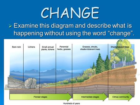 CHANGE  Examine this diagram and describe what is happening without using the word “change”.