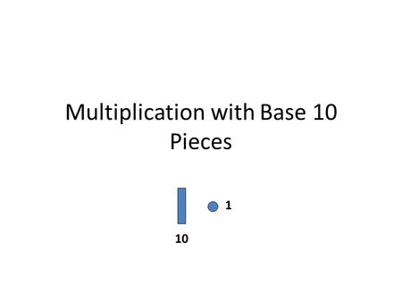 Multiplication with Base 10 Pieces 10 1. Modeling Multiplication With your Base Ten blocks, model the problem: 3 x 5 Let’s see the example below… How.