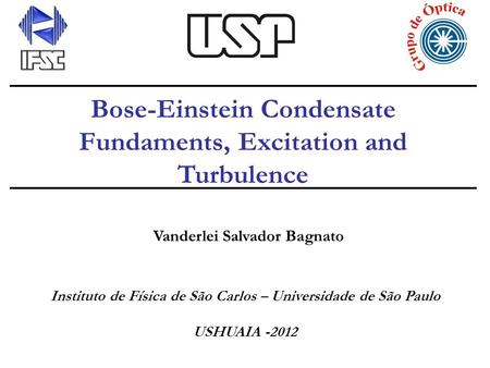 Bose-Einstein Condensate Fundaments, Excitation and Turbulence Vanderlei Salvador Bagnato Instituto de Física de São Carlos – Universidade de São Paulo.