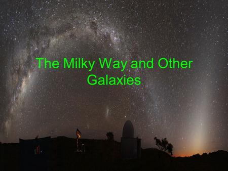 The Milky Way and Other Galaxies. Recap Canvas homework: due on Wednesday Lab this week: Galaxy Morphology Campus Observatory Milky Way galaxy –Stars: