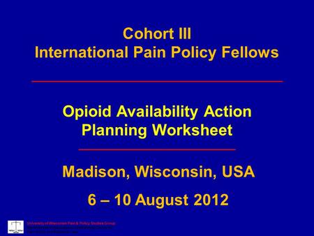 University of Wisconsin Pain & Policy Studies Group World Health Organization Collaborating Center for Pain Policy and Palliative Care Cohort III International.