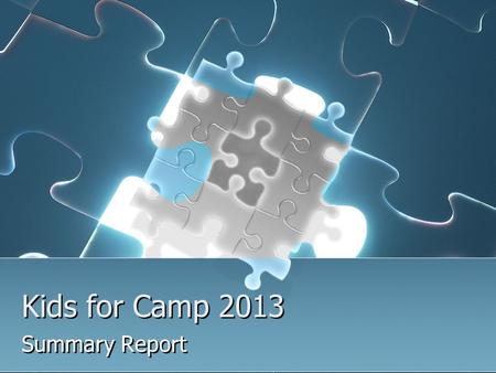 Kids for Camp 2013 Summary Report. Another Summer of Progress.