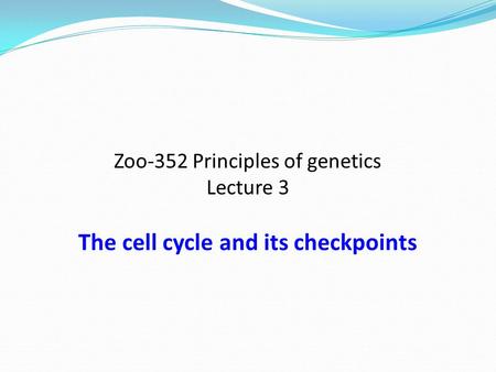 Zoo-352 Principles of genetics Lecture 3 The cell cycle and its checkpoints.