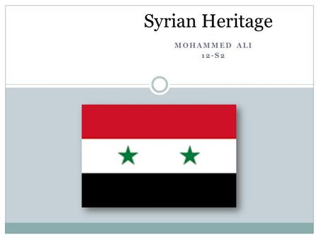 MOHAMMED ALI 12-S2 Syrian Heritage. What does heritage mean to me? Food Money Place Types of Heritage.