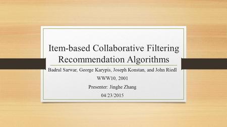 Item-based Collaborative Filtering Recommendation Algorithms