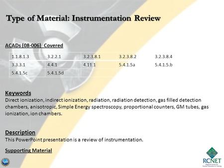Type of Material: Instrumentation Review