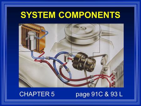 SYSTEM COMPONENTS CHAPTER 5page 91C & 93 L. OBJECTIVES l IDENTIFY AND COMPARE THE STATE OF REFRIGERANT IN EACH SECTION OF A/C SYSTEM. l EXPLAIN PURPOSE.