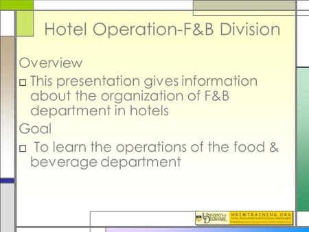 Hotel Operation-F&B Division