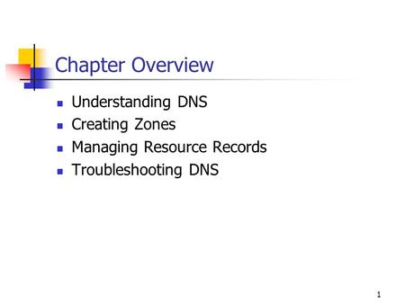 Chapter Overview Understanding DNS Creating Zones