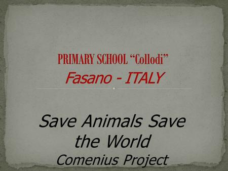 Save Animals Save the World Comenius Project 2012/2014.