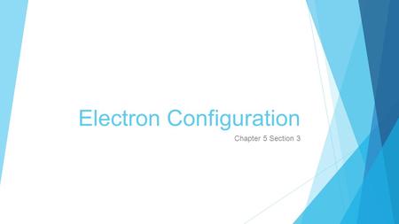 Electron Configuration Chapter 5 Section 3. 1. You need this to see! Sodium + Titanium + Rhenium 2. You or me Sulfur + Nitrogen + Phosphorous + Oxygen.