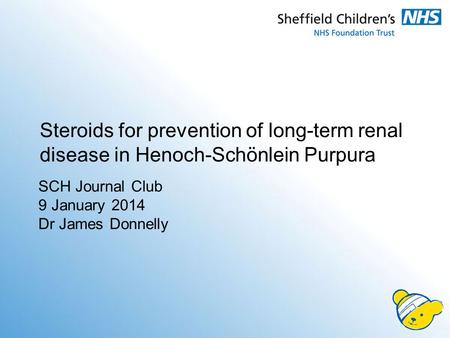 SCH Journal Club 9 January 2014 Dr James Donnelly