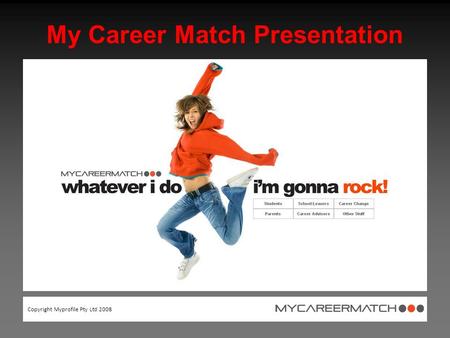Copyright Myprofile Pty Ltd 2008 My Career Match Presentation.