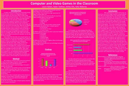 Computer and Video Games in the Classroom Laura Fabian, Taylor Toellner, Ashley Ellis, Kelly Maloney Introduction In today’s world, technology use is continually.