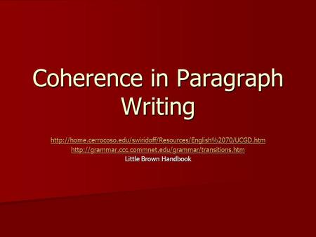 Coherence in Paragraph Writing